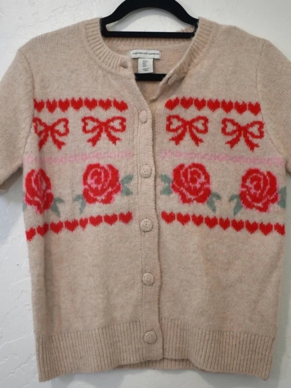 NWT Cupcakes and Cashmere Whimsical  cream bow and Floral Cardigan in size small - Picture 3 of 8